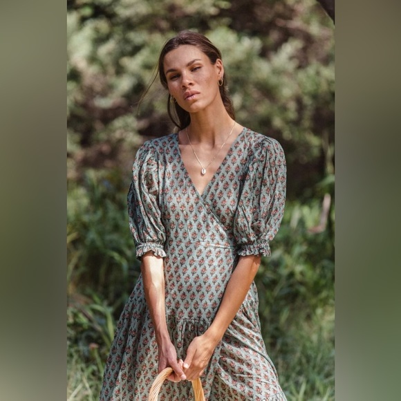 Daughters of India Dresses & Skirts - Daughters of India Zuri Wrap Maxi Dress M in Sage Sold Out Online!